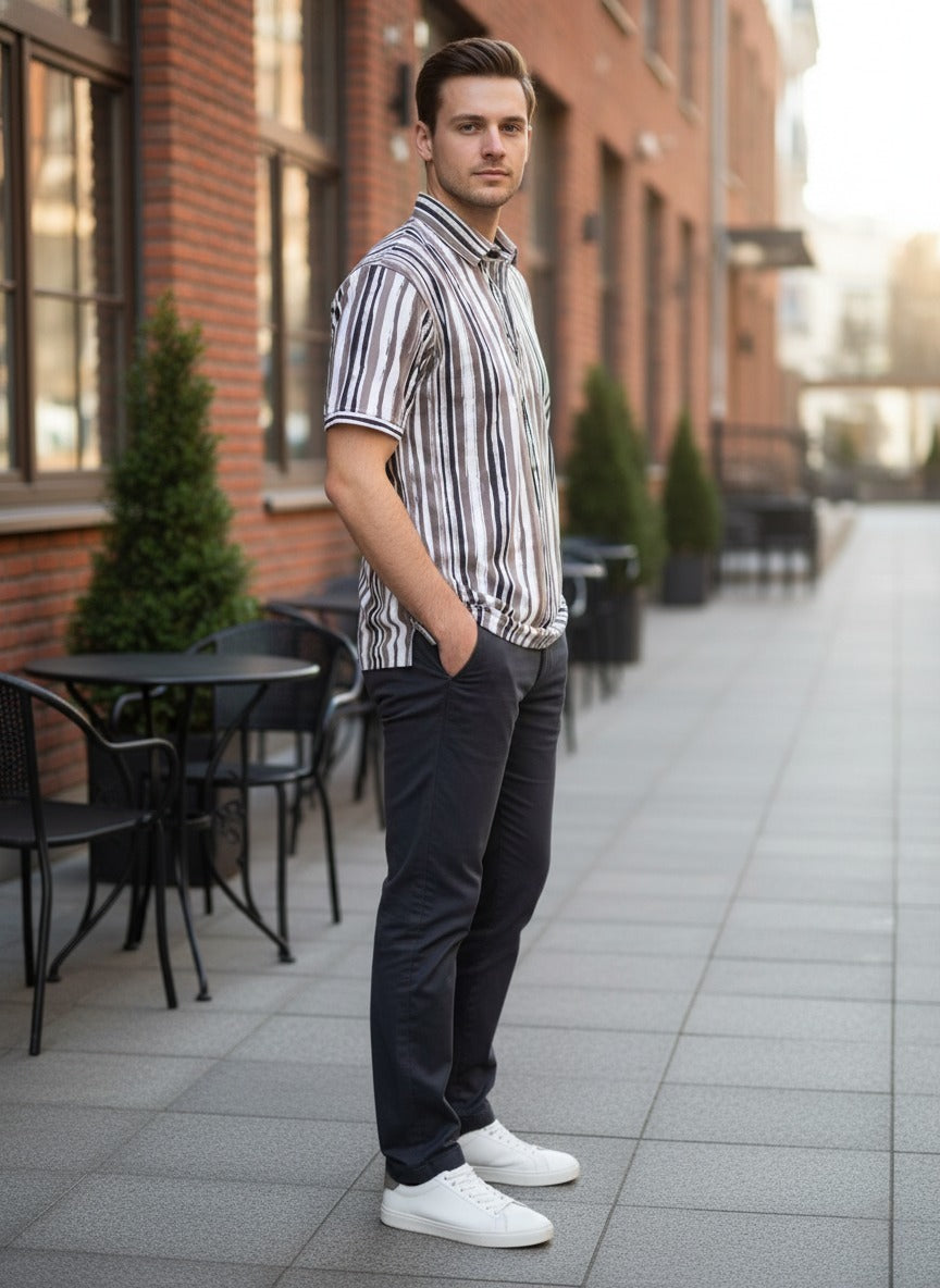 Man’s Vertical Stripe Casual Half Sleeve T-shirt