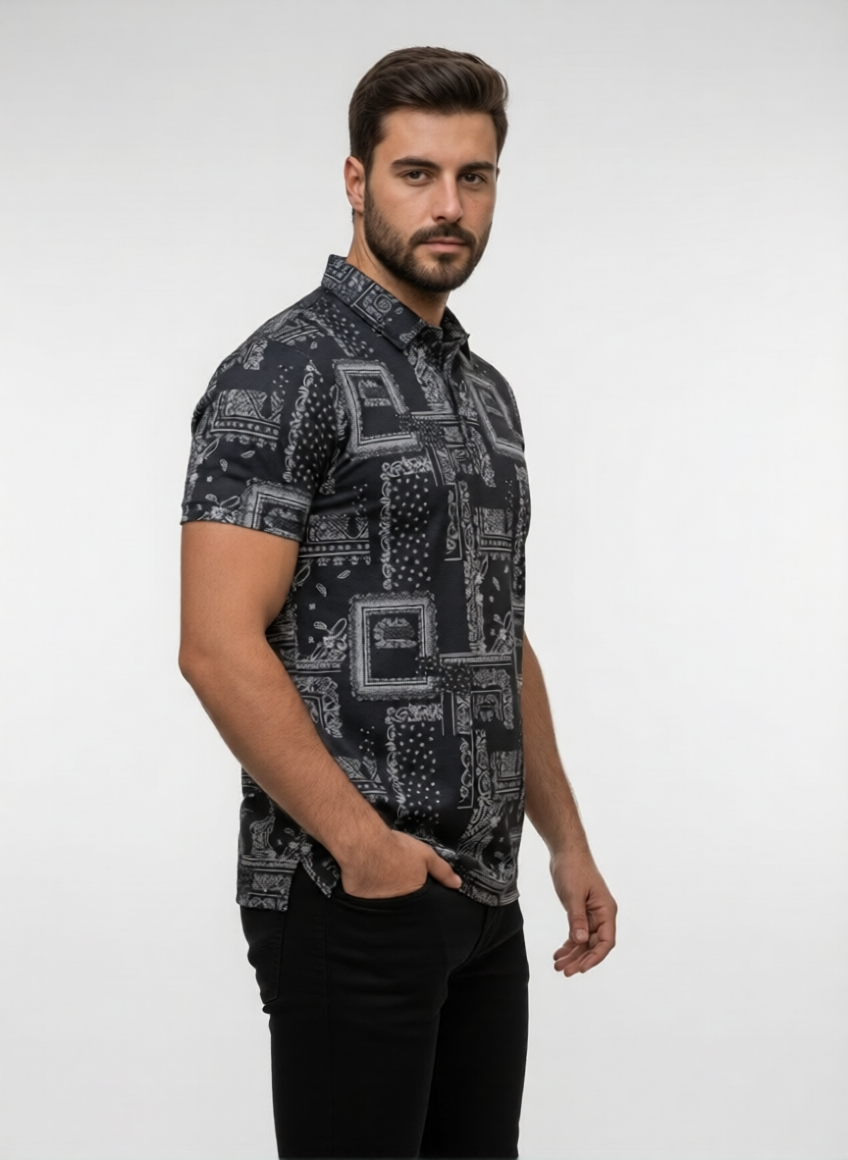 Men's Premium Printed Polo T-Shirt | Stylish Geometric Pattern Half Sleeve Casual Polo Tee | Regular Fit Summer Wear