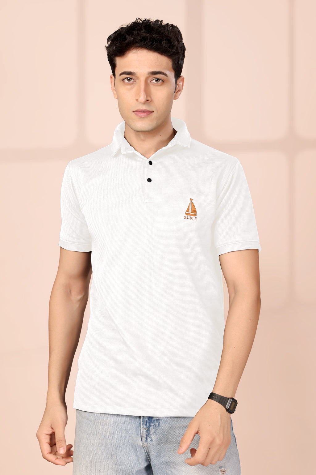 Man’s Premium White Textured Polo T-Shirt | Short Sleeve & Stylish Fit