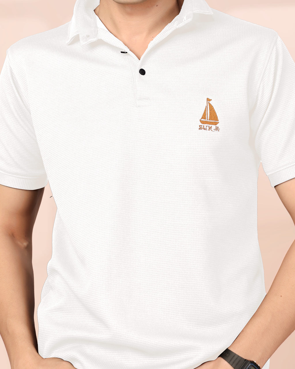 Man’s Premium White Textured Polo T-Shirt | Short Sleeve & Stylish Fit