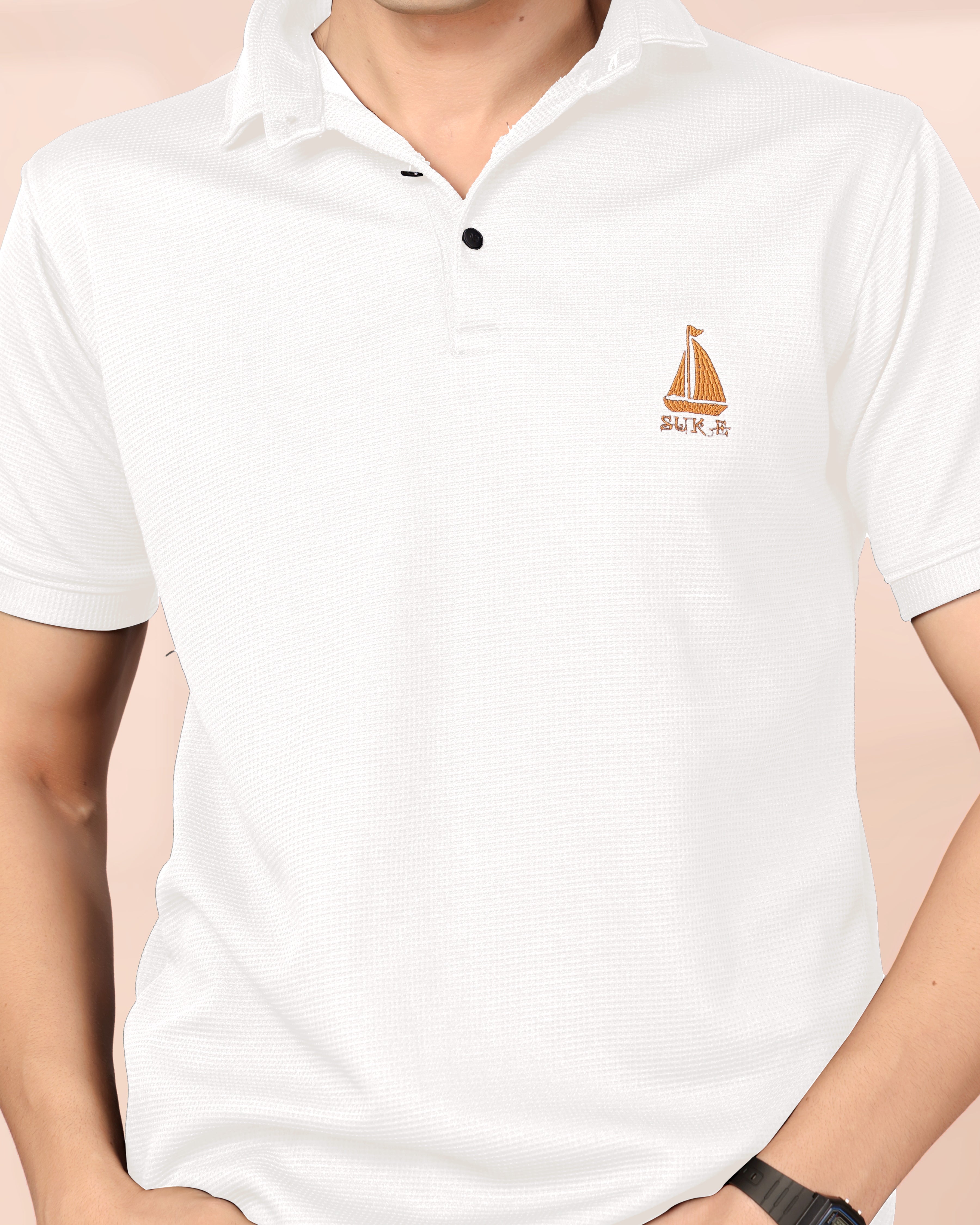 Man’s Premium White Textured Polo T-Shirt | Short Sleeve & Stylish Fit