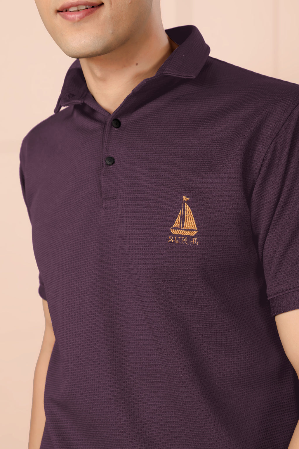 Man’s Classic Wine Textured Polo T-Shirt | Short Sleeve & Stylish Fit