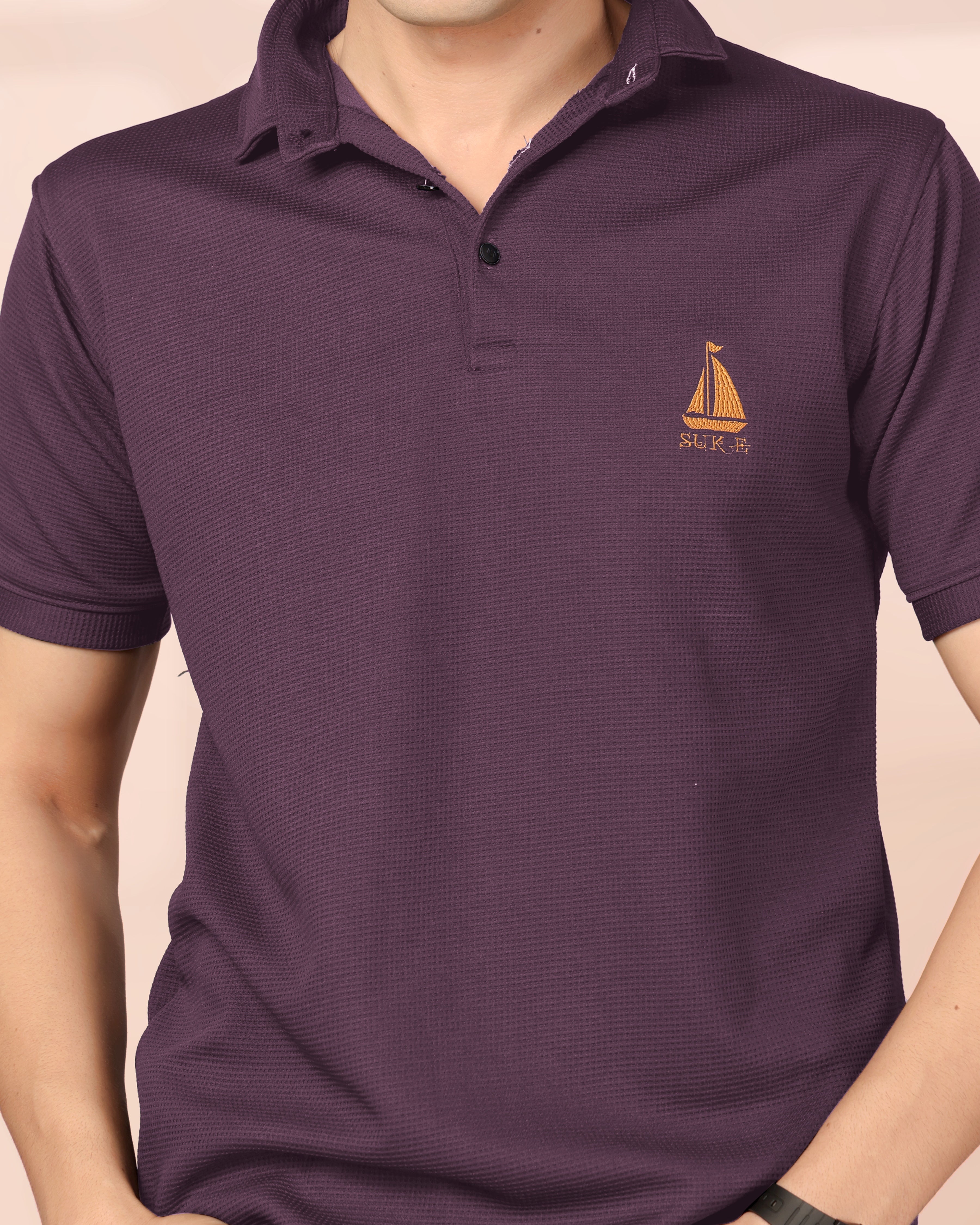 Man’s Classic Wine Textured Polo T-Shirt | Short Sleeve & Stylish Fit