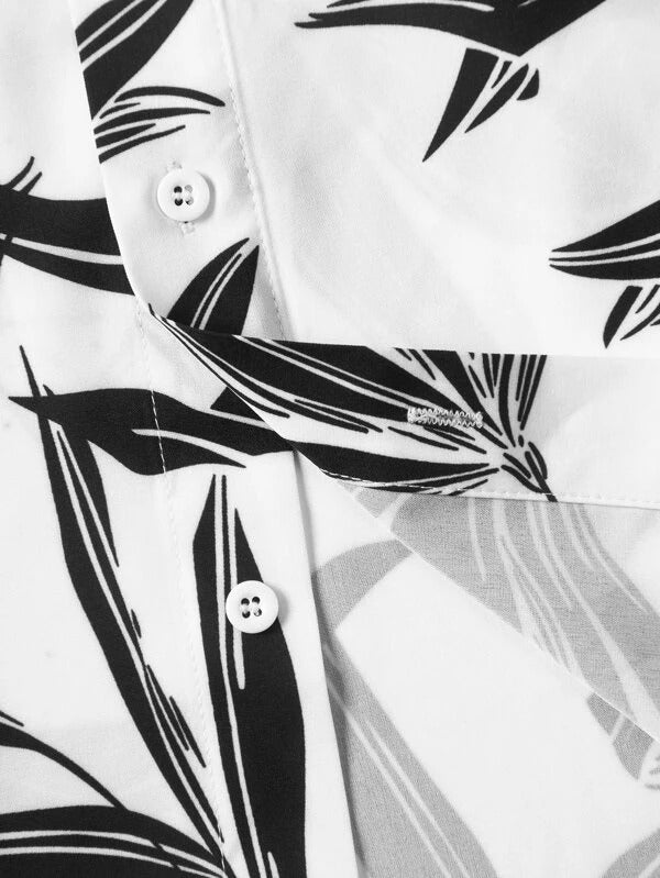 Man's Black Leaf Co-Ord Night Suit – Shirt & Shorts Set