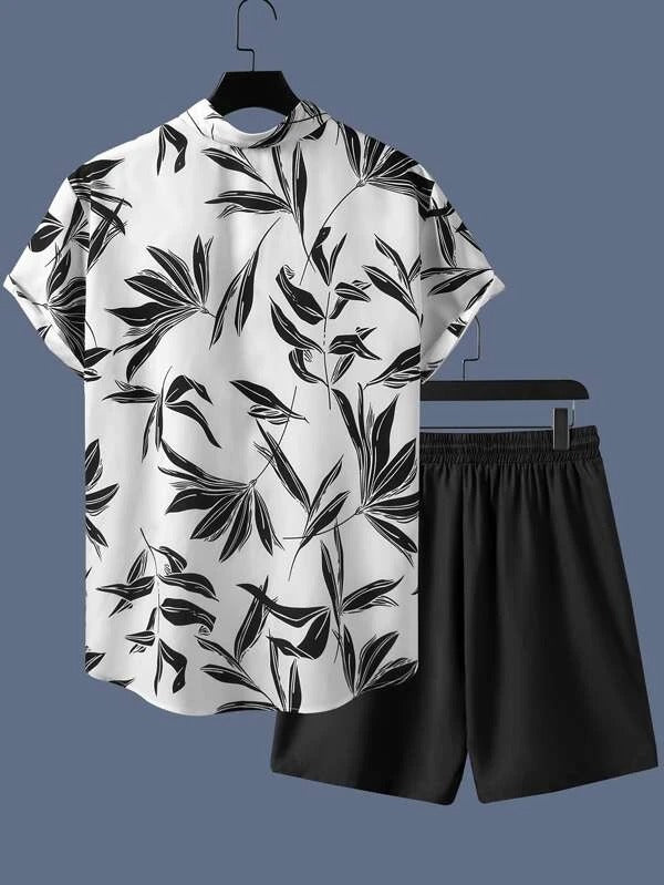 Man's Black Leaf Co-Ord Night Suit – Shirt & Shorts Set