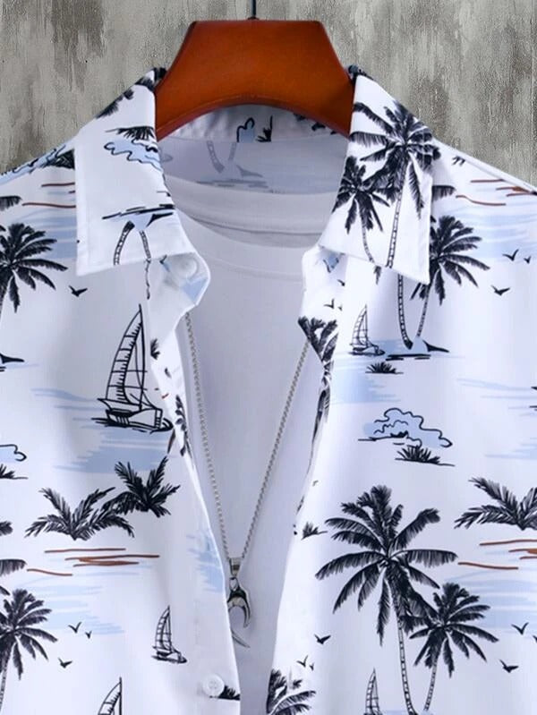 Men’s White Coconut Lycra Night Suit – Shirt & Shorts Set