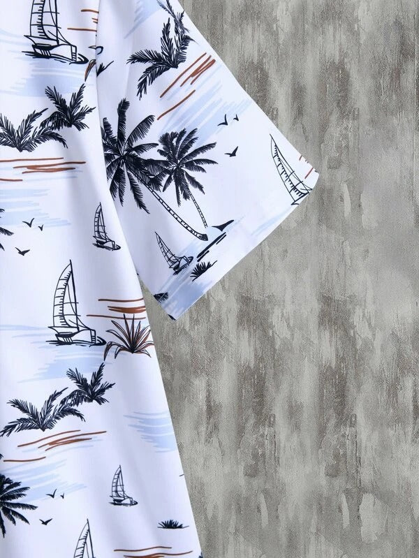 Men’s White Coconut Lycra Night Suit – Shirt & Shorts Set