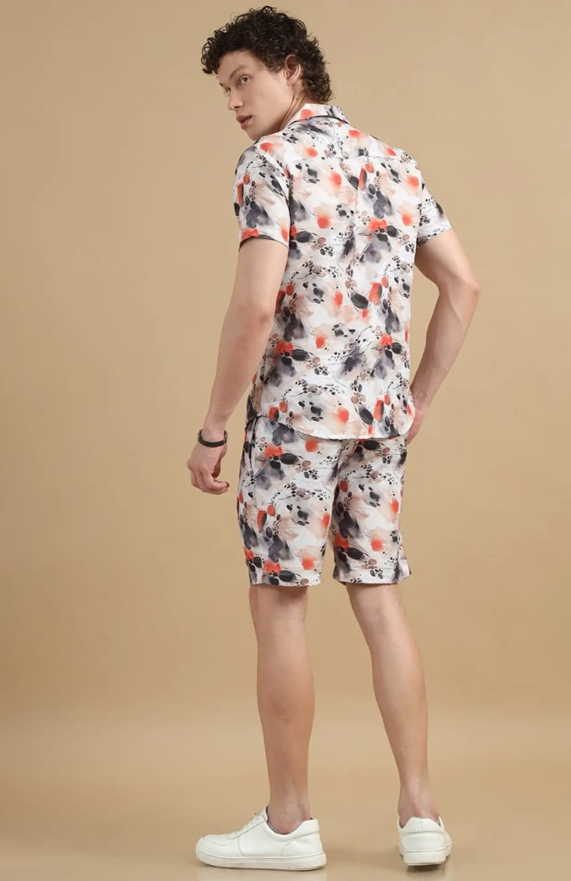 Men’s Keshri Lycra Night Suit – Shirt & Shorts Set