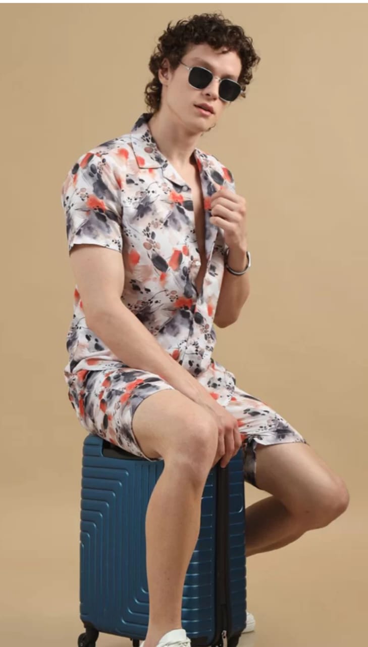 Men’s Keshri Lycra Night Suit – Shirt & Shorts Set