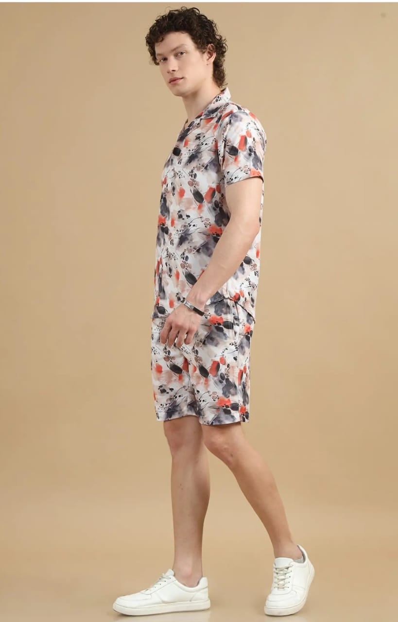 Men’s Keshri Lycra Night Suit – Shirt & Shorts Set