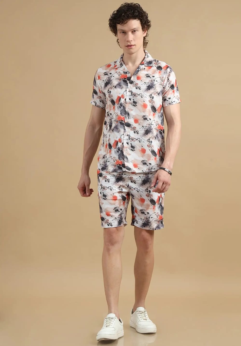 Men’s Keshri Lycra Night Suit – Shirt & Shorts Set