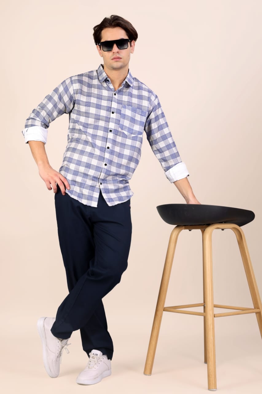 Men’s Blue Full Sleeve Casual Shirt – Premium Shirt | Stylish Regular Fit