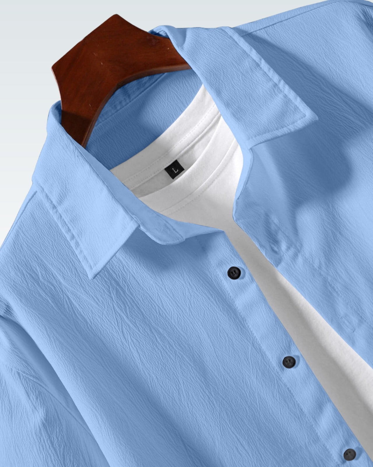 Men’s Sky Blue Casual Half Sleeve Shirt – Soft Fabric, Relaxed Fit