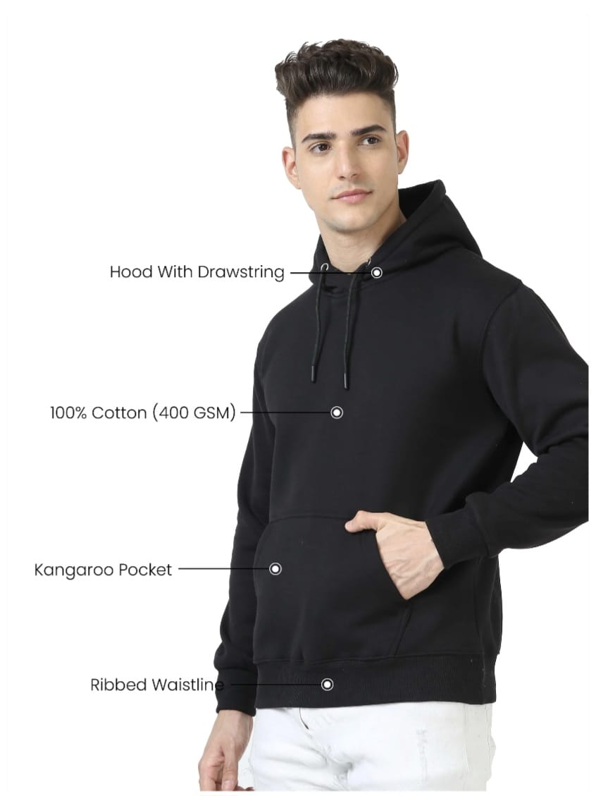 Men's Premium Black Hoodie – 100% Cotton | Regular Fit