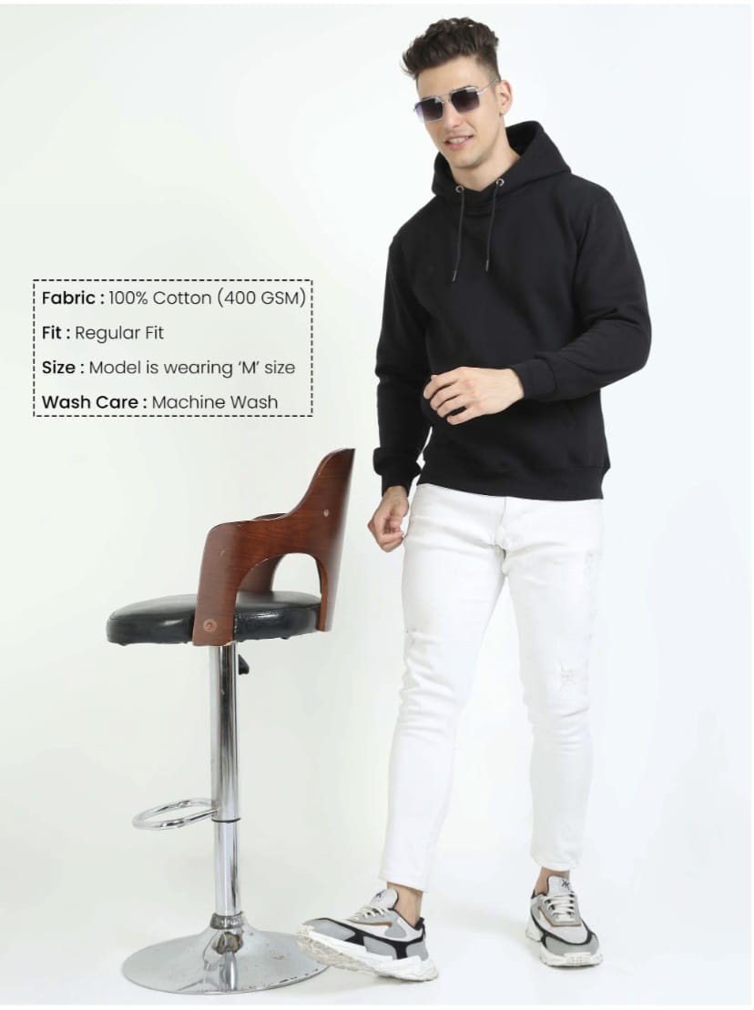Men's Premium Black Hoodie – 100% Cotton | Regular Fit