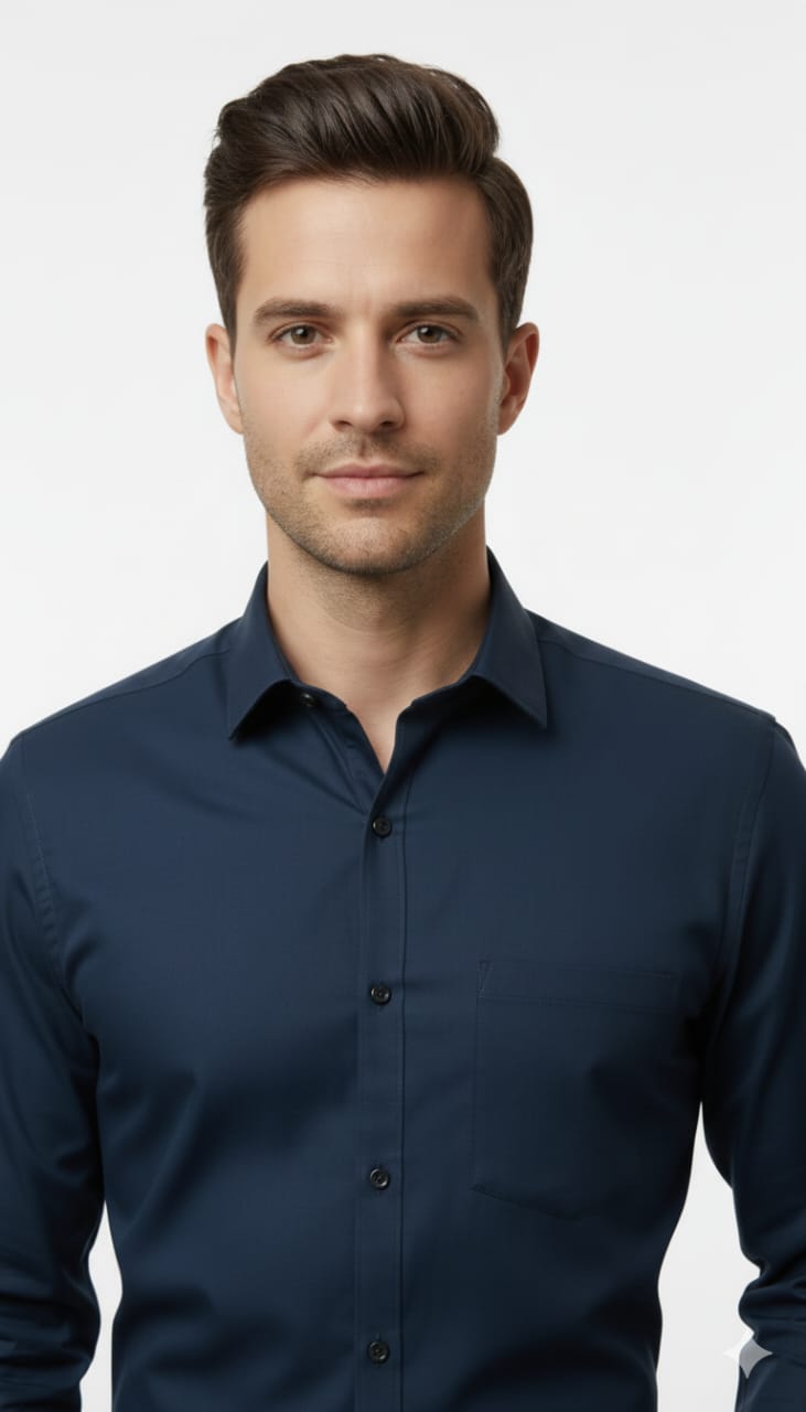 Men’s Navy Blue Solid Full Sleeve Shirt | Premium Cotton Formal & Casual Wear