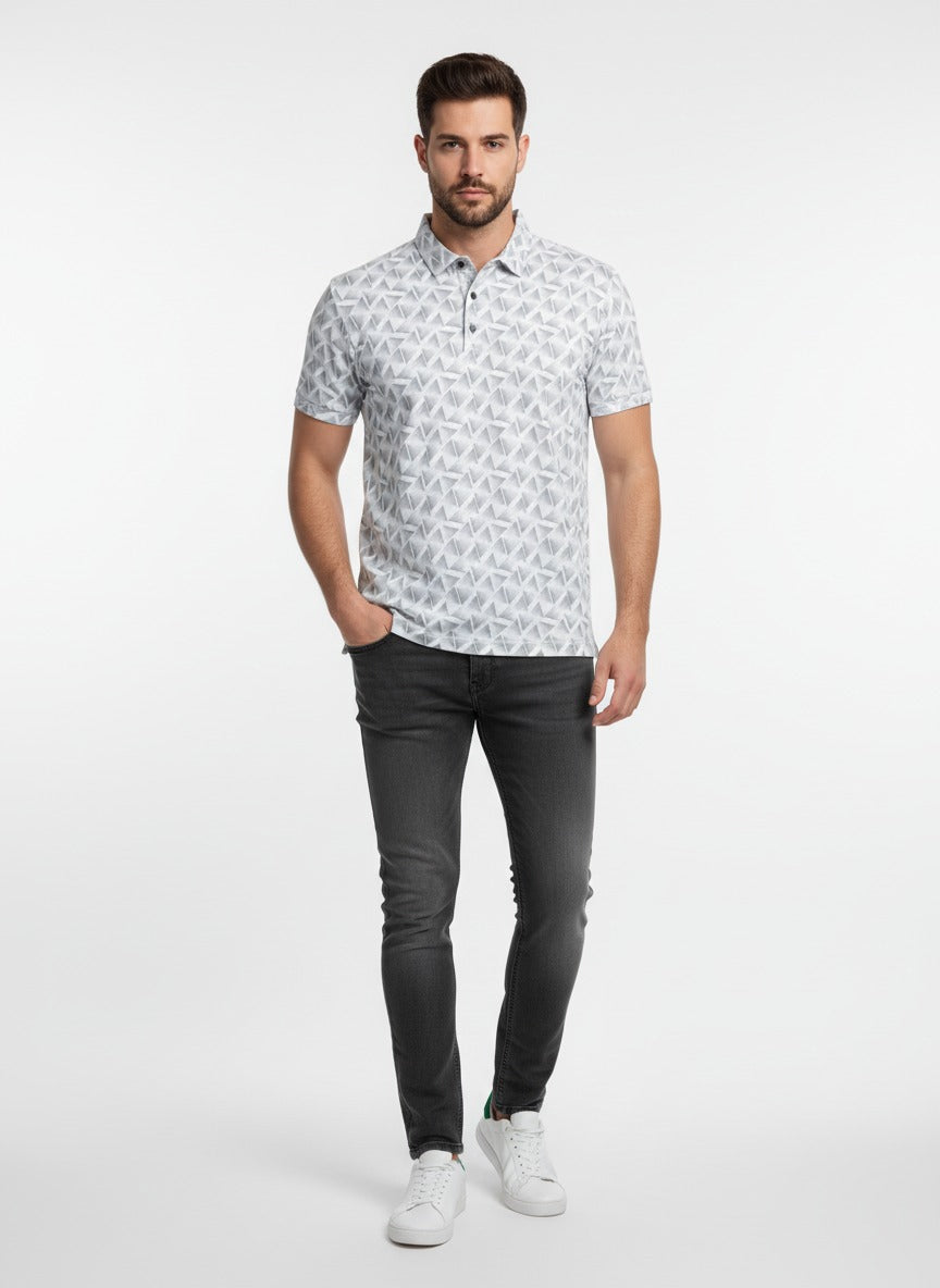 Men's Premium Printed Polo T-Shirt | Stylish Geometric Pattern Casual Half Sleeve Tshirt