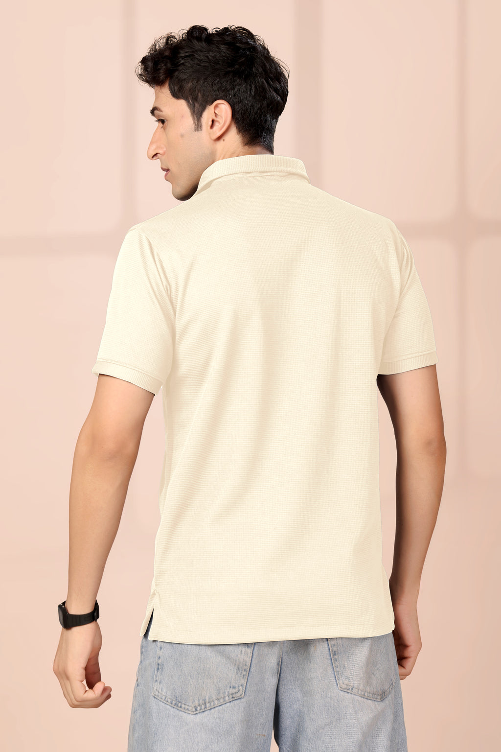 Man’s Premium Beige Textured Polo T-Shirt | Short Sleeve & Comfortable Fit