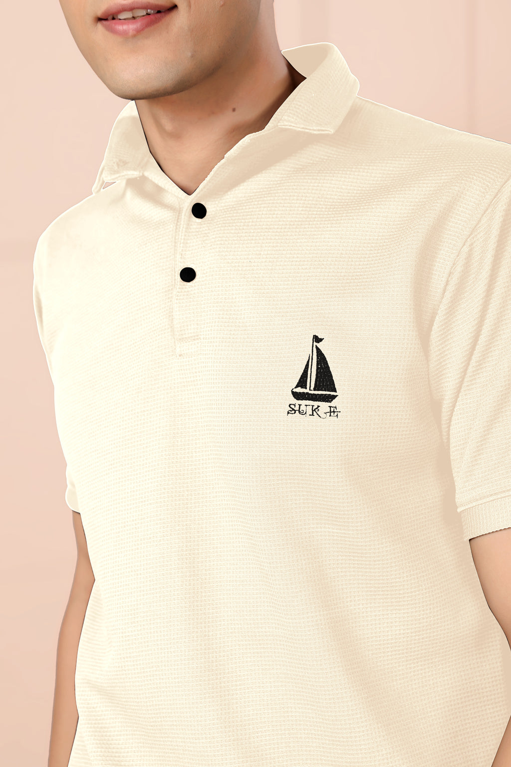 Man’s Premium Beige Textured Polo T-Shirt | Short Sleeve & Comfortable Fit