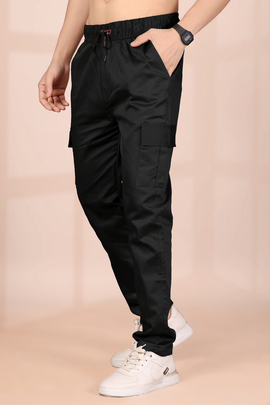 Men’s Premium Black Cargo Pants | Stylish Slim Fit Casual & Streetwear Trousers