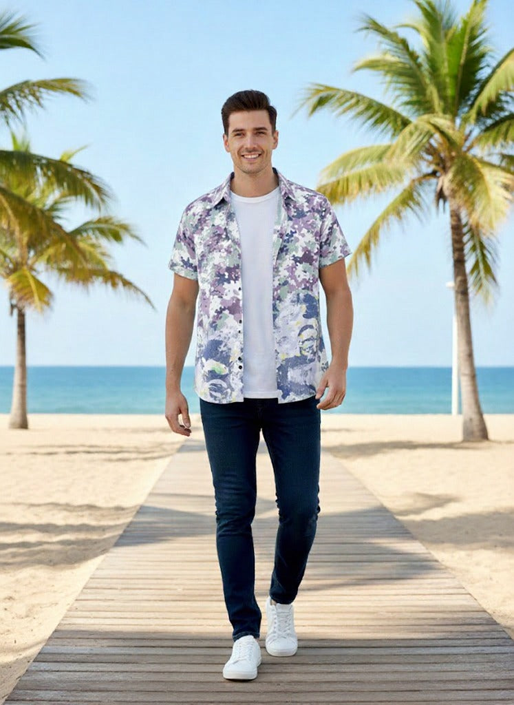 SRT Pop Blue Shufboard Shapes Pop Print Shirt  - Half Sleeve Shirt For Man