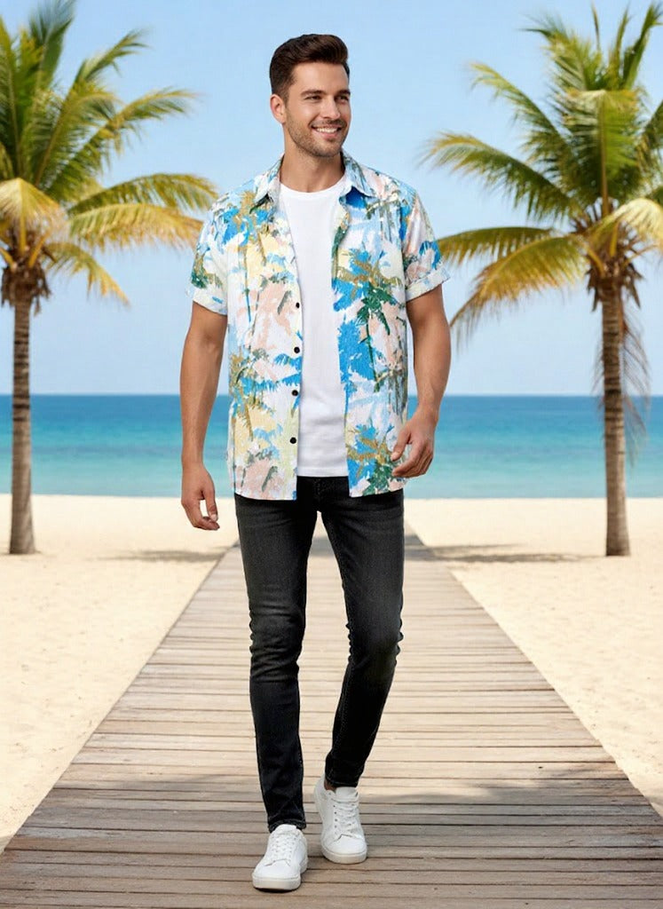 SRT Exclusive Men's Tropical Pop Print Half-Sleeve Shirt