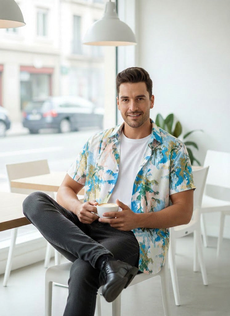 SRT Exclusive Men's Tropical Pop Print Half-Sleeve Shirt