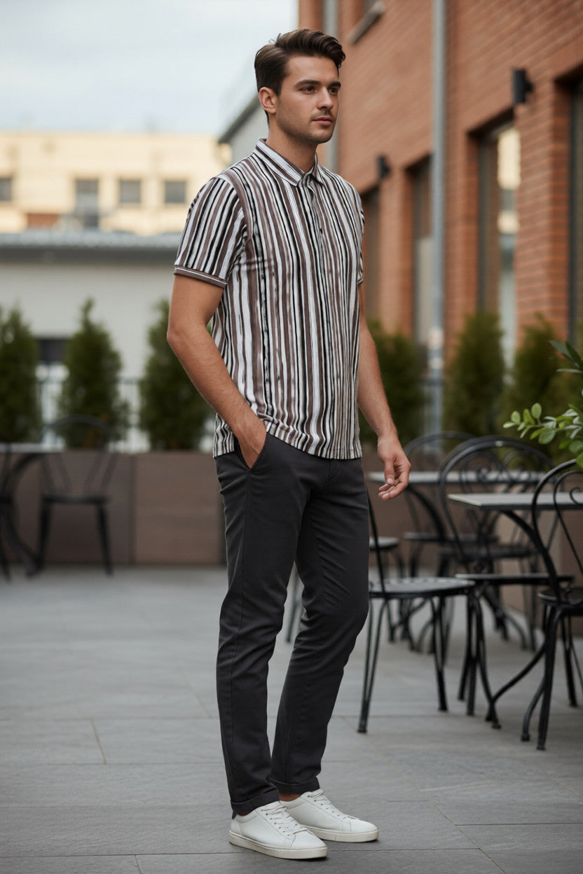 Men’s Purpal Vertical Stripe Casual Half Sleeve T-Shirt