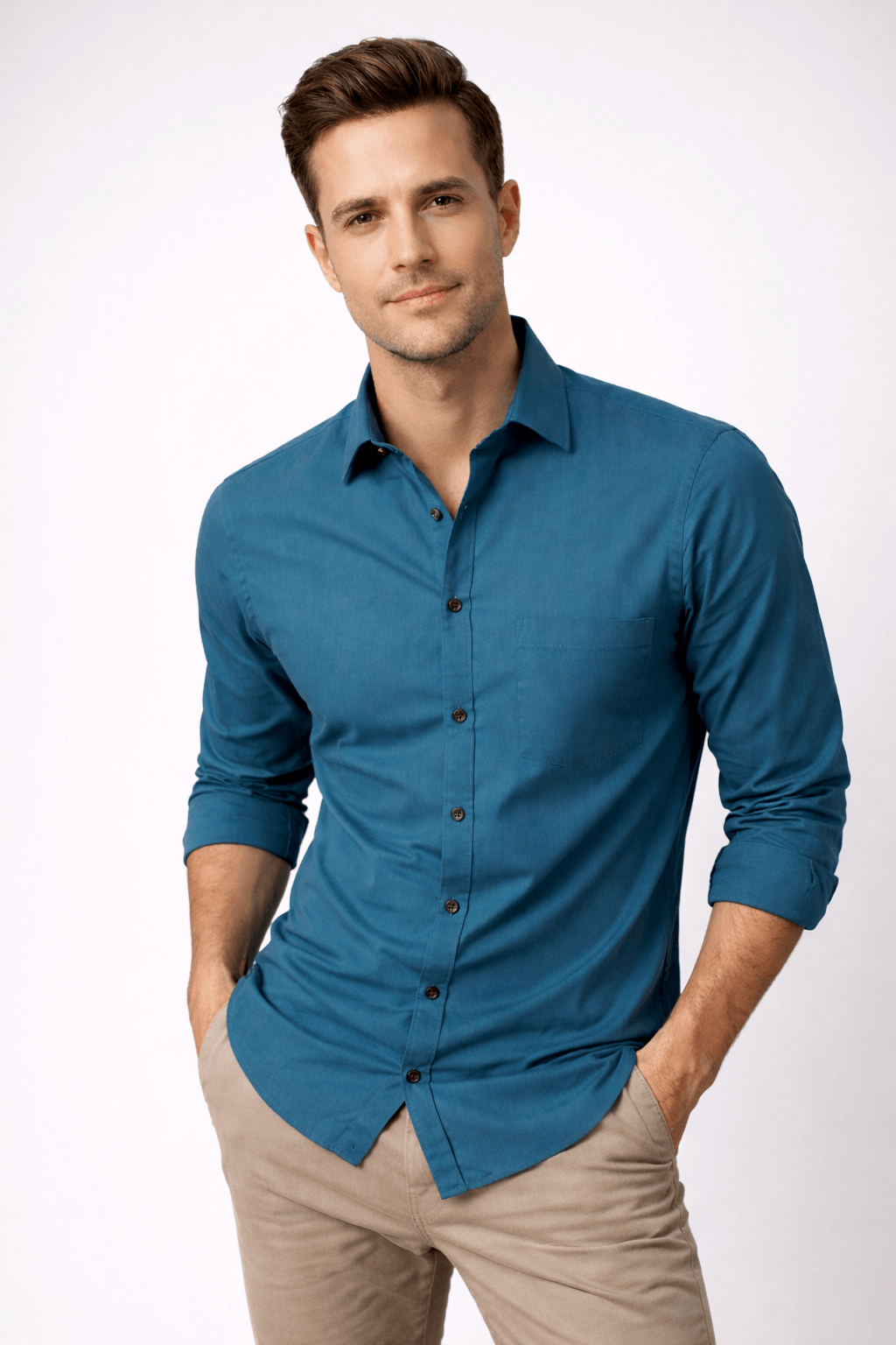 Men’s Premium Solid Teal Shirt | Slim Fit Casual & Office Wear Cotton Shirt