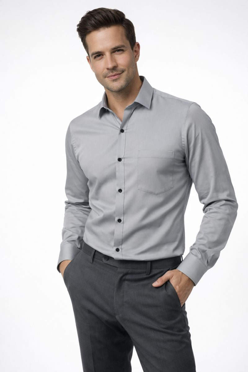 Men’s Light Grey Full Sleeve Shirt – Slim Fit Formal & Casual Wear