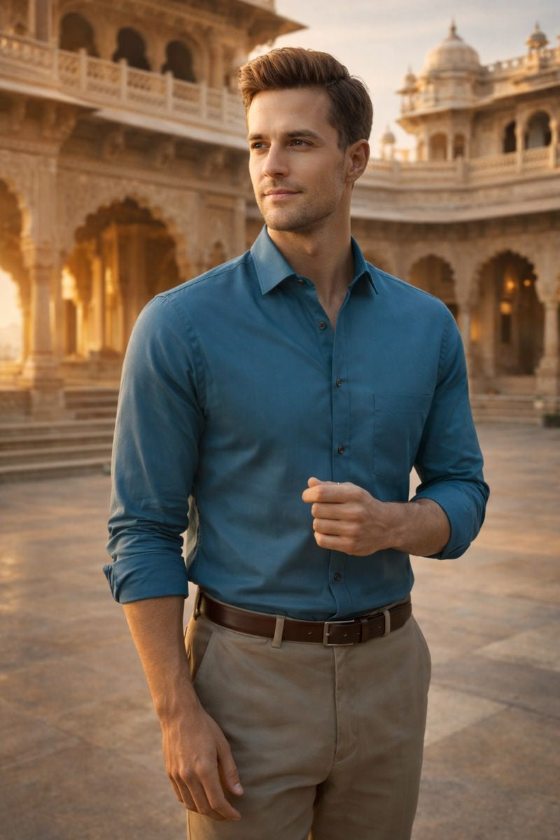 Men’s Premium Solid Teal Shirt | Slim Fit Casual & Office Wear Cotton Shirt