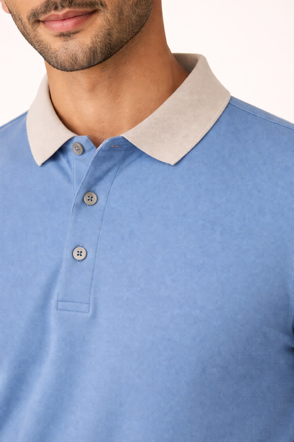 Men’s Sky Blue Polo T-Shirt with Contrast Beige Collar | Premium Cotton Slim Fit Casual Polo Tee
