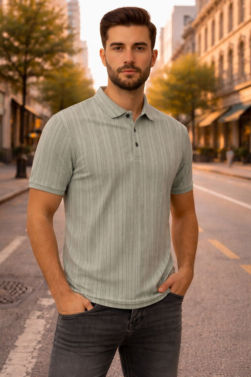 Men’s Premium Sage Green Striped Short Sleeve T-Shirt | Premium Casual Wear for Everyday Style