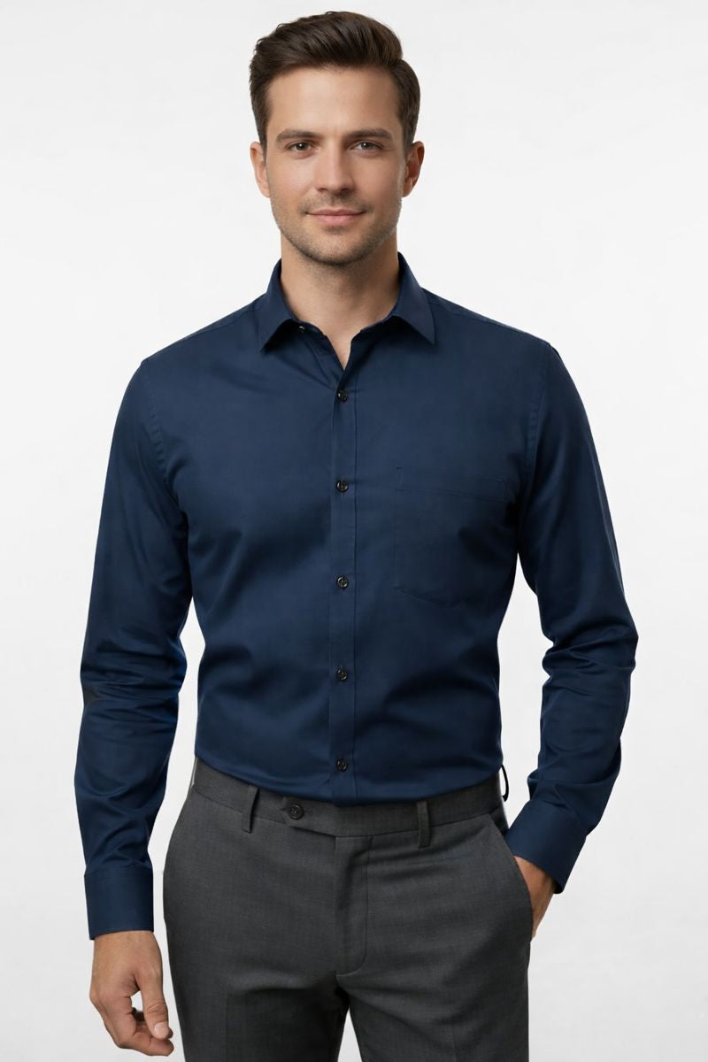 Men’s Navy Blue Solid Full Sleeve Shirt | Premium Cotton Formal & Casual Wear