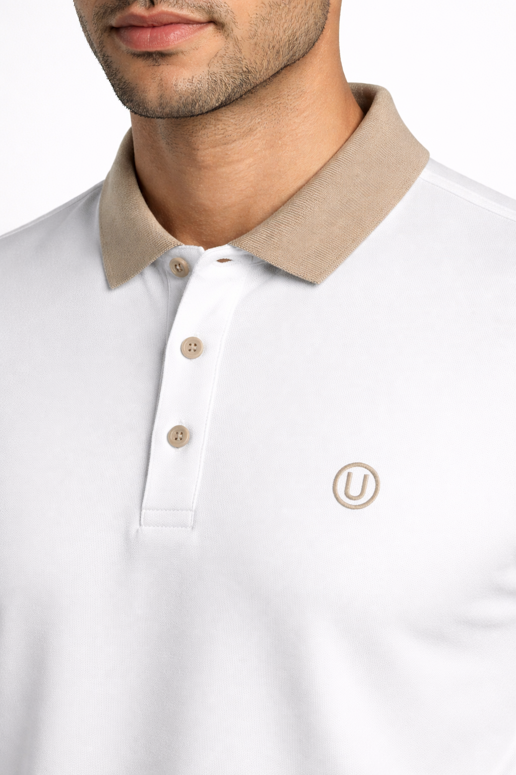 Men’s Premium White Polo T-Shirt with Beige Collar | Stylish Cotton Polo for Casual & Smart Wear
