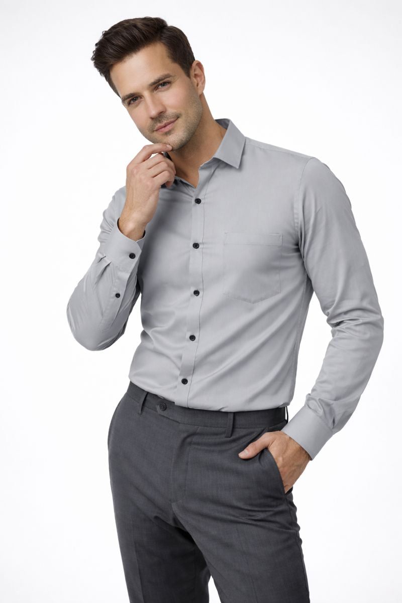 Men’s Light Grey Full Sleeve Shirt – Slim Fit Formal & Casual Wear