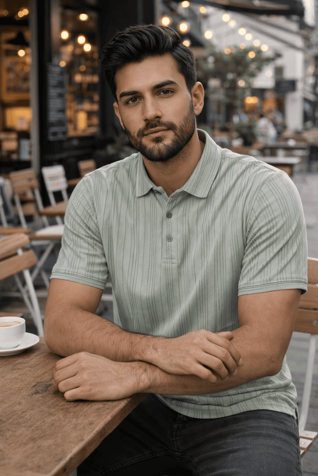 Men’s Premium Sage Green Striped Short Sleeve T-Shirt | Premium Casual Wear for Everyday Style