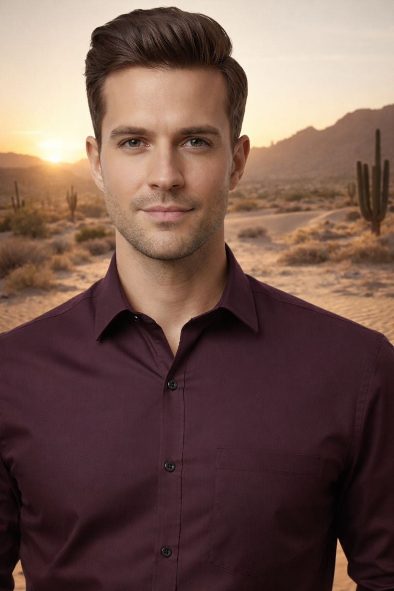 Men’s Premium Maroon Formal Shirt | Slim Fit Full Sleeve Office Wear