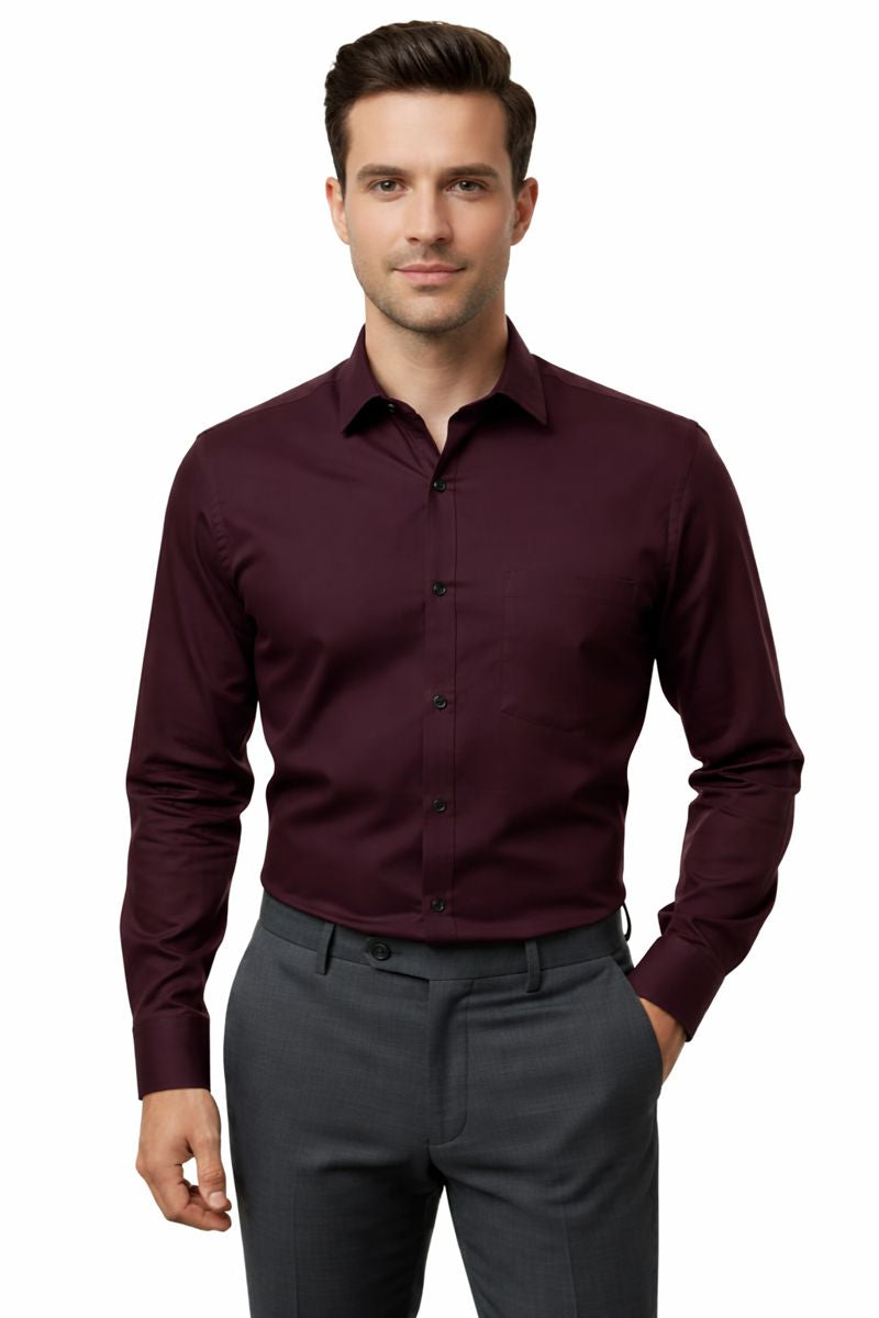 Men’s Premium Maroon Formal Shirt | Slim Fit Full Sleeve Office Wear