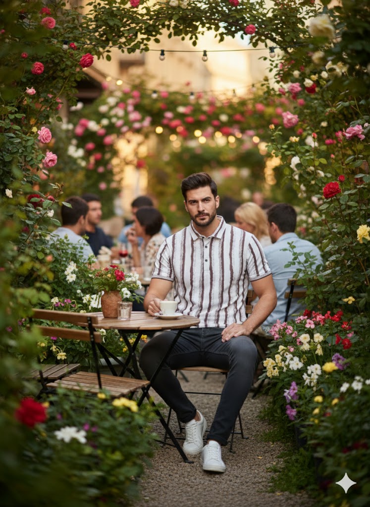 Men’s Maroon & White Vertical Stripe Casual Half Sleeve T-Shirt