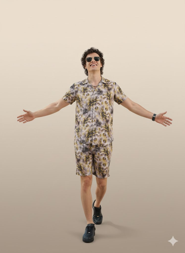 Men’s Yellow Lycra Night Suit – Shirt & Shorts Set