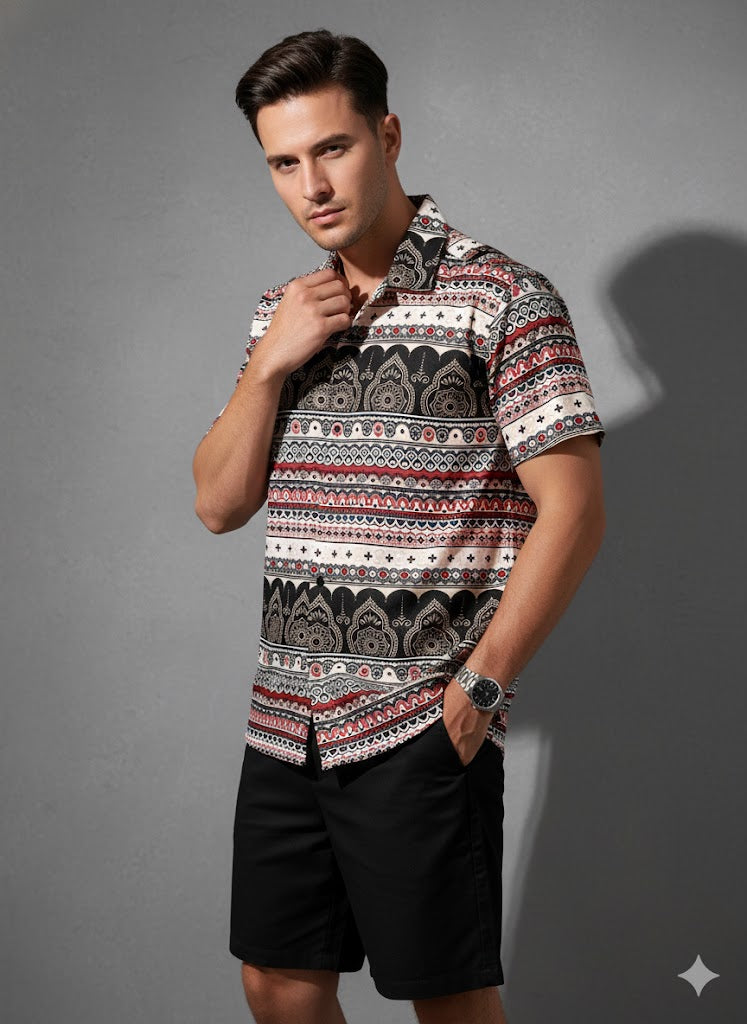 Men’s Lycra Design Night Suit – Shirt & Shorts Set