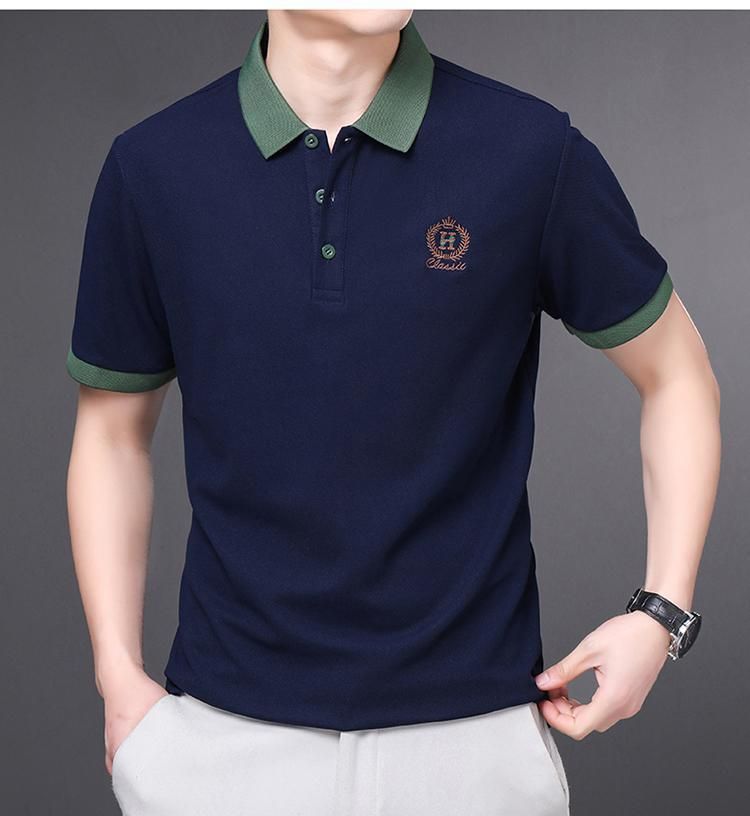 Men’s Navy Blue Polo T-Shirt with Contrast Collar | Premium Cotton Casual