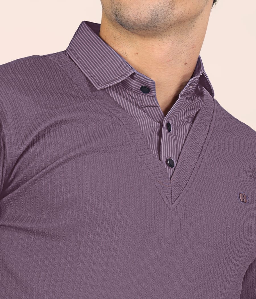 Men’s Premium Purple Textured Long Sleeve Polo T-Shirt