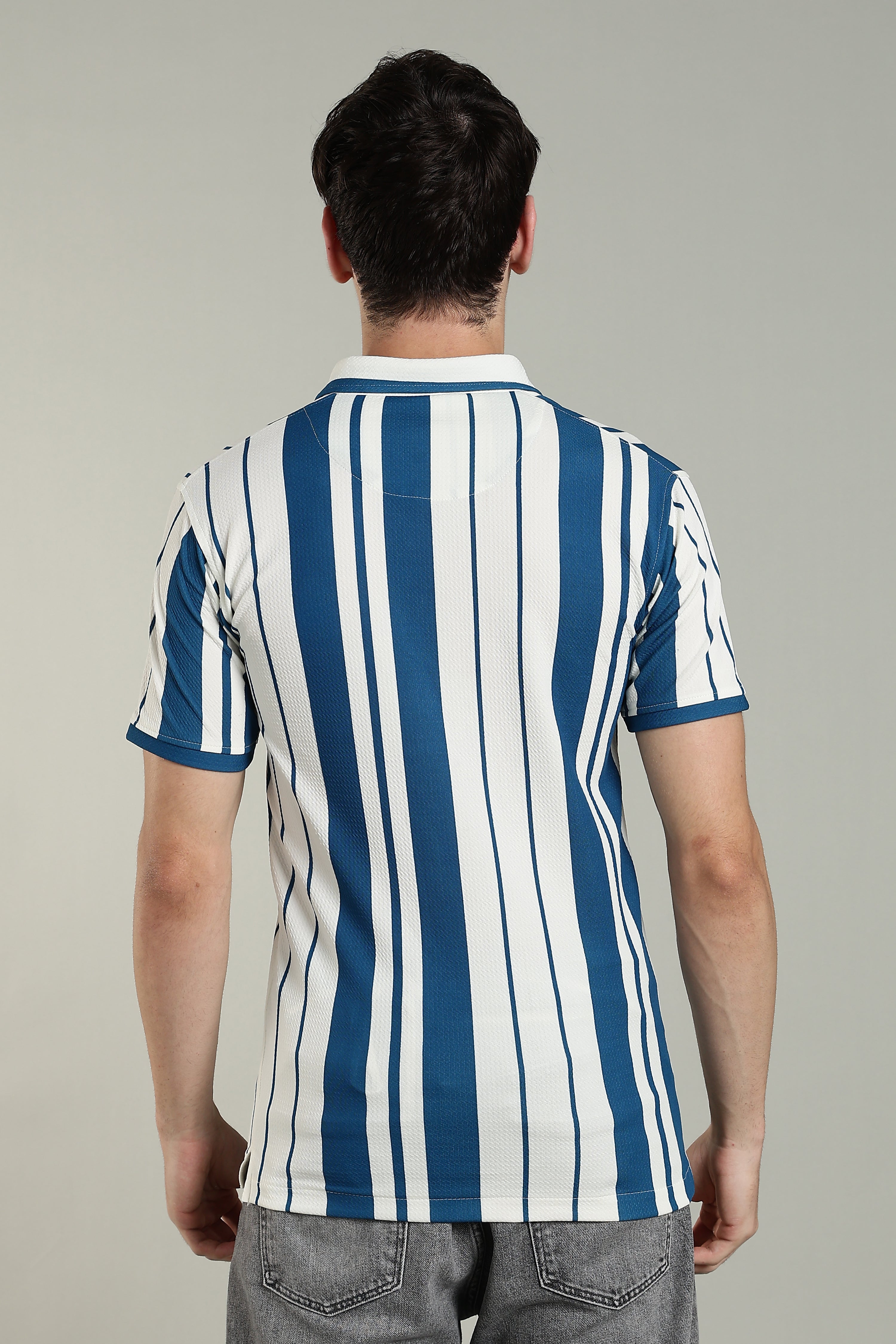 Men’s Premium Blue & White Vertical Striped Polo T-Shirt