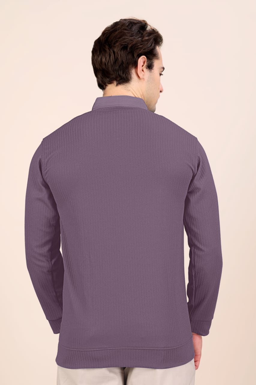 Men’s Premium Purple Textured Long Sleeve Polo T-Shirt