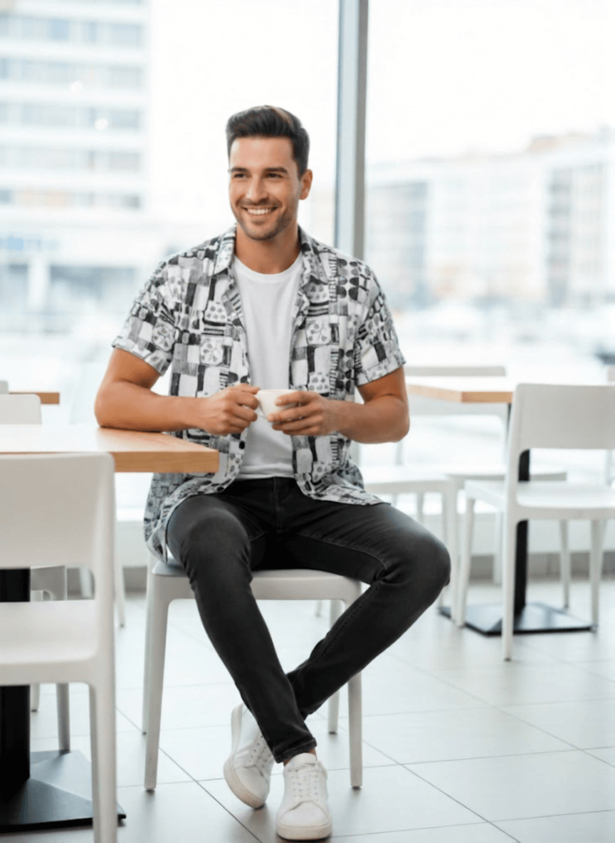 SRT Men's Classic Tropical Palm Tree Half-Sleeve Shirt - Stylish Designer Shirt