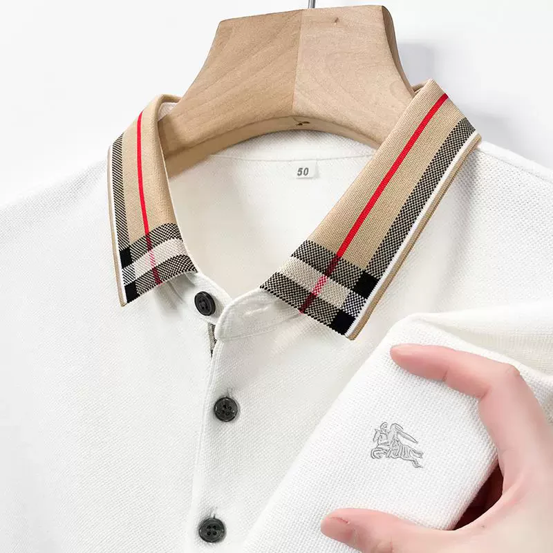 Men’s White Premium Polo T-Shirt with Checked Collar | Classic Slim Fit Casual Polo Tee