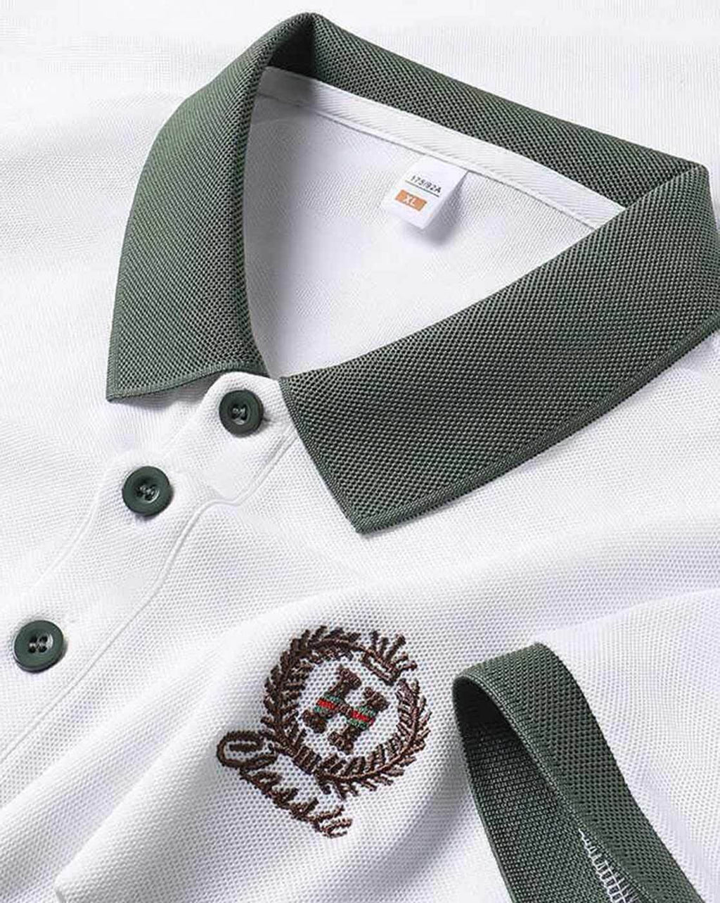 Men’s White Polo T-Shirt with Green Collar – Premium Cotton Short Sleeve T-shirt