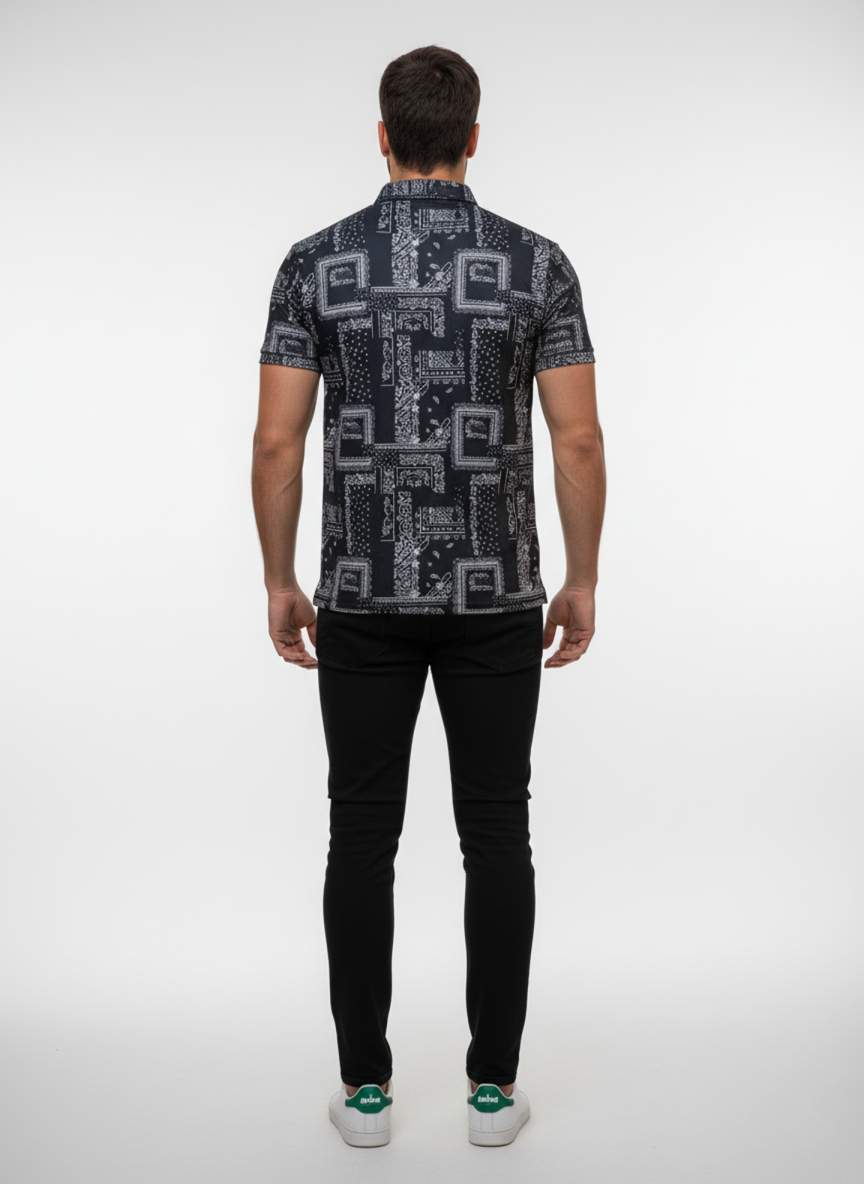 Men's Premium Printed Polo T-Shirt | Stylish Geometric Pattern Half Sleeve Casual Polo Tee | Regular Fit Summer Wear